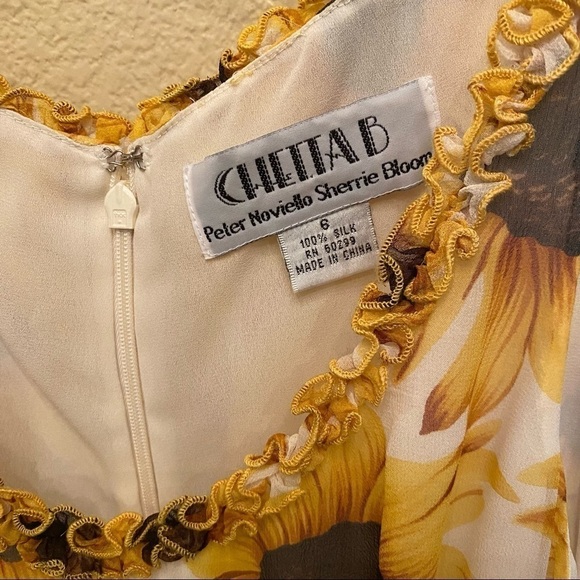 Vintage CHETTA B 100% Silk Sunflower Print Maxi Dress Size 6 - Picture 6 of 7